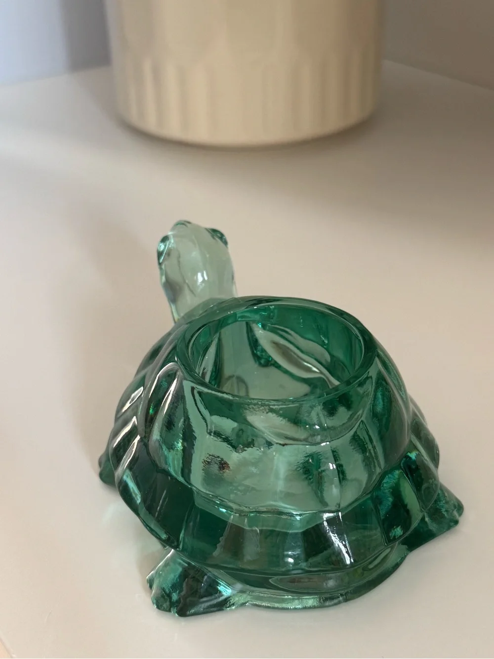 Green Glass Turtle Decorative Accent Candle Holder